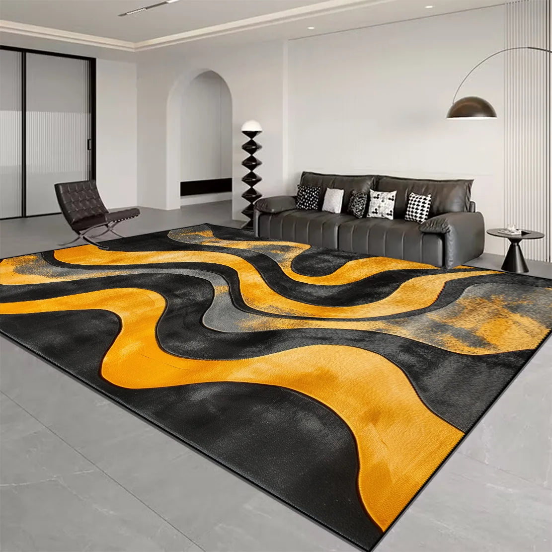 Nordic Light Luxury Stripes Carpet for Living Room Decor Rugs for Bedroom Large Orange Brown Floor Mat