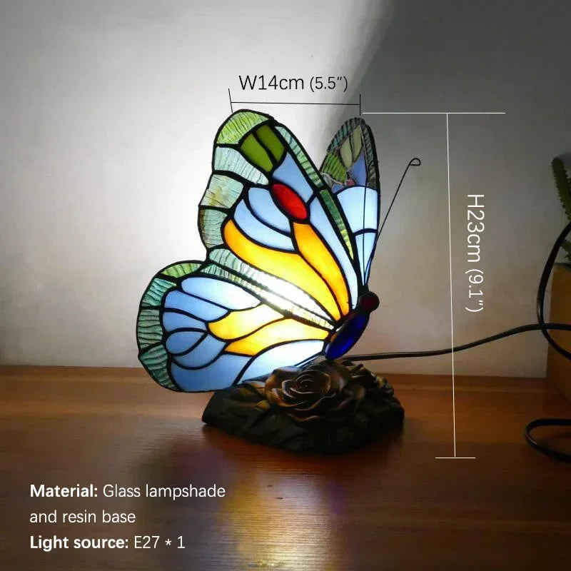 GISELLE Tiffany Butterfly Table Lamp American Retro Living Room Bedroom Lamp Luxurious Villa Hotel Stained Glass Desk Lamp