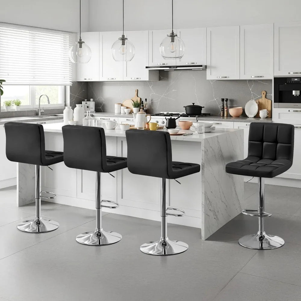 PU Leather Swivel Bar Stools – Height Adjustable Counter Chairs with Back (Set of 4)