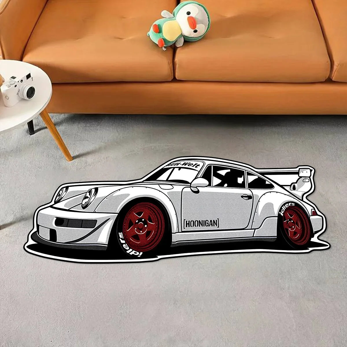 White Sports Car Rug, Boys' Room Decorative Floor Mat, Bedside Rug For Bedroom, Durable And Easy-To-Clean Home Decor