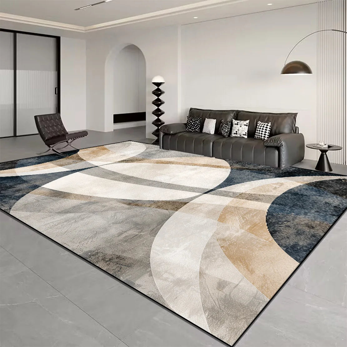 Nordic Light Luxury Stripes Carpet for Living Room Decor Rugs for Bedroom Large Orange Brown Floor Mat