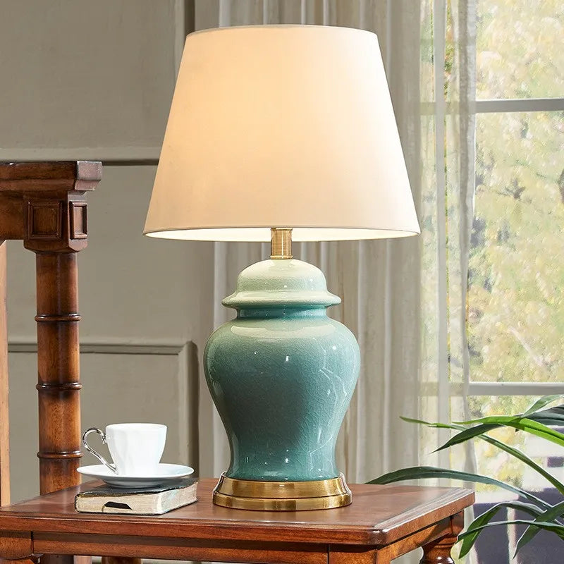 Ceramic Table Lamp Contemporary LED Green Decorative Desk Light for Home Bedside Lamp