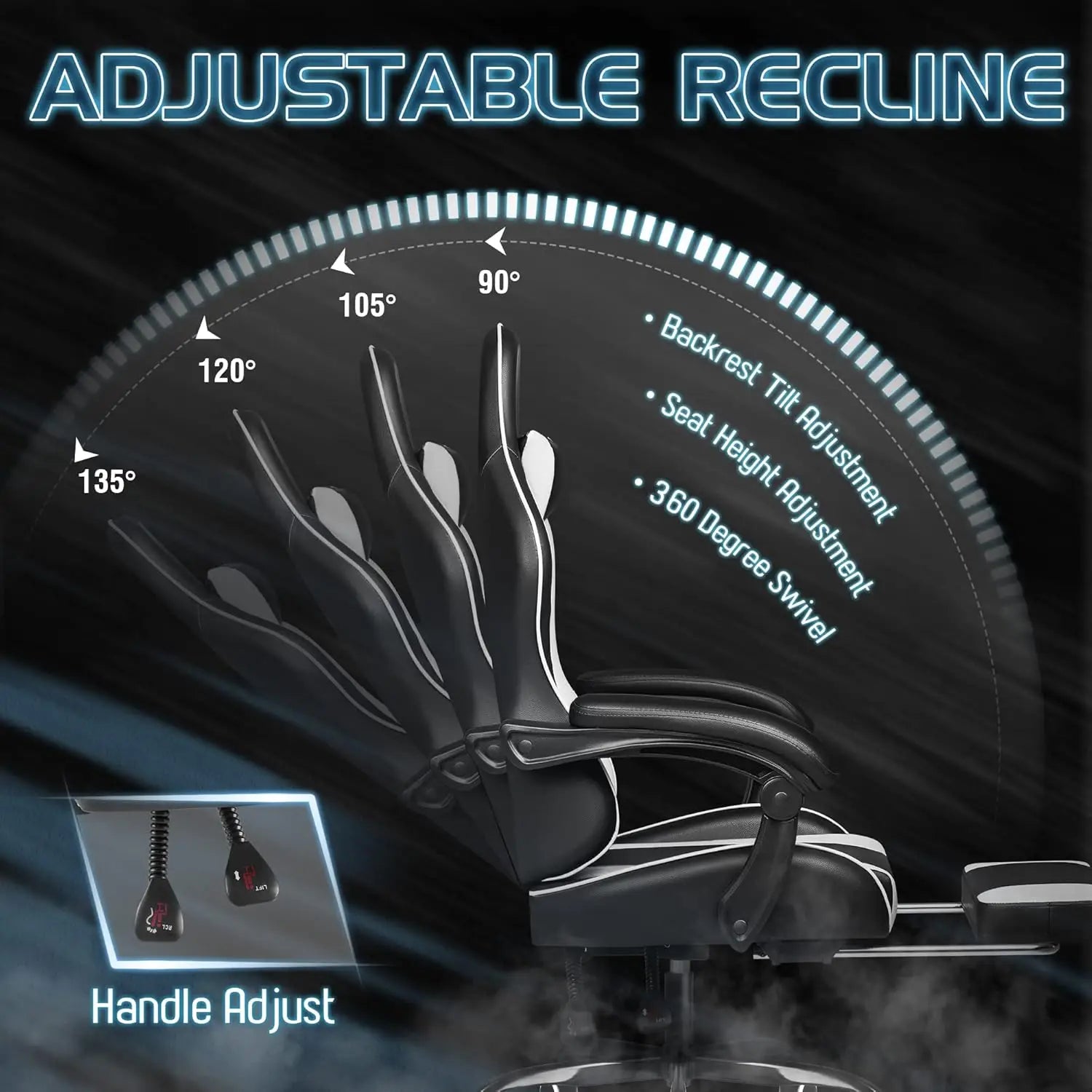 Homall Gaming Chair Video Game Chair Footrest and Massage Lumbar Support Ergonomic Computer Chair Height Adjustable Swivel Seat