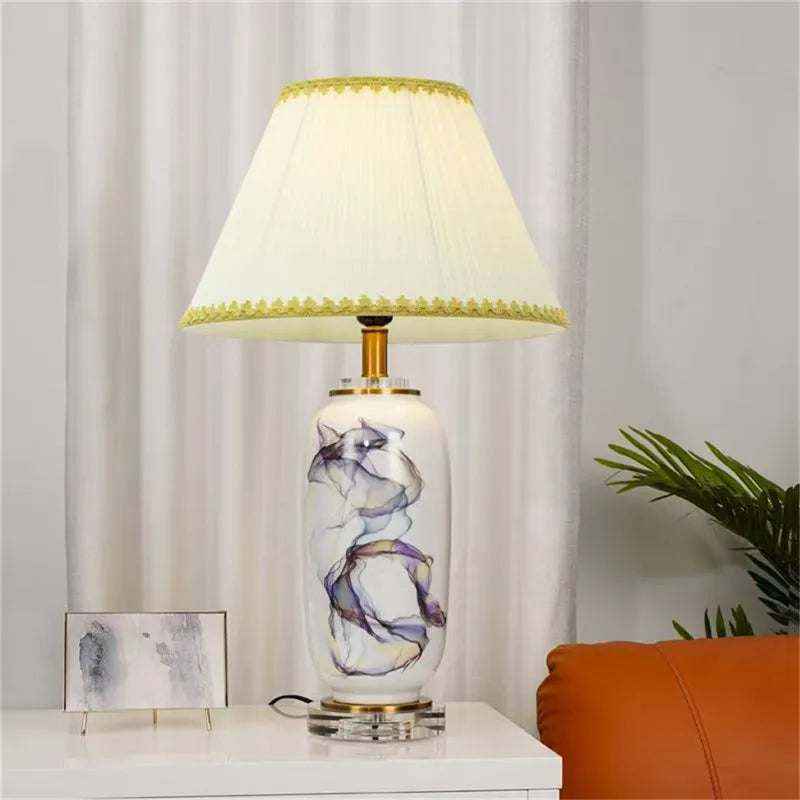 Contemporary Luxury Ceramic Table Lamp LEDAmerican Retro Creativity Living Room Bedroom Study Villa Hotel Bedside Desk Light