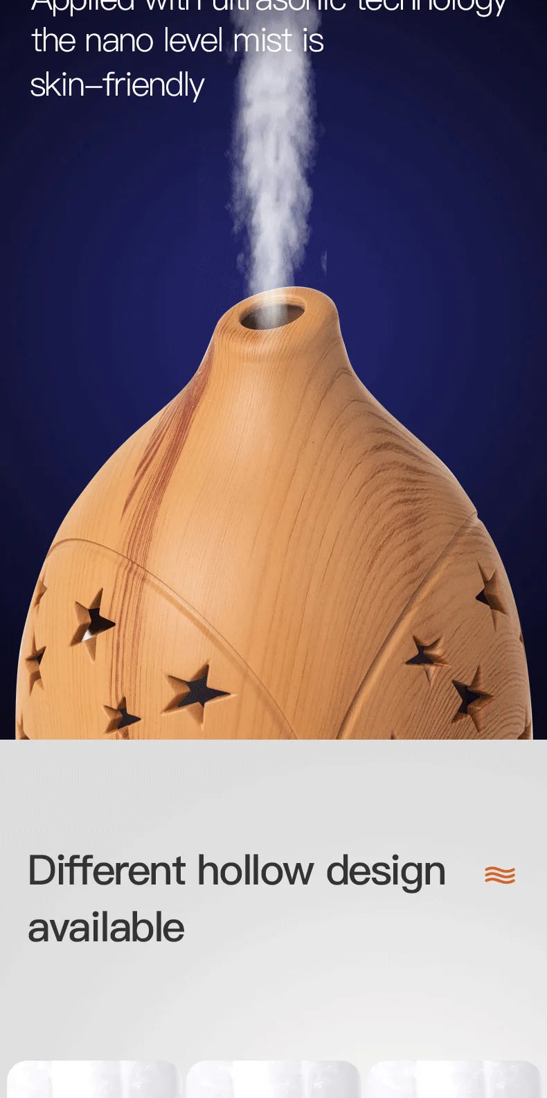 Humidifier with 7 colors LED light 360 ° rotary hollow aromatherapy machine for bedroom humidifier mist spray office wood grain