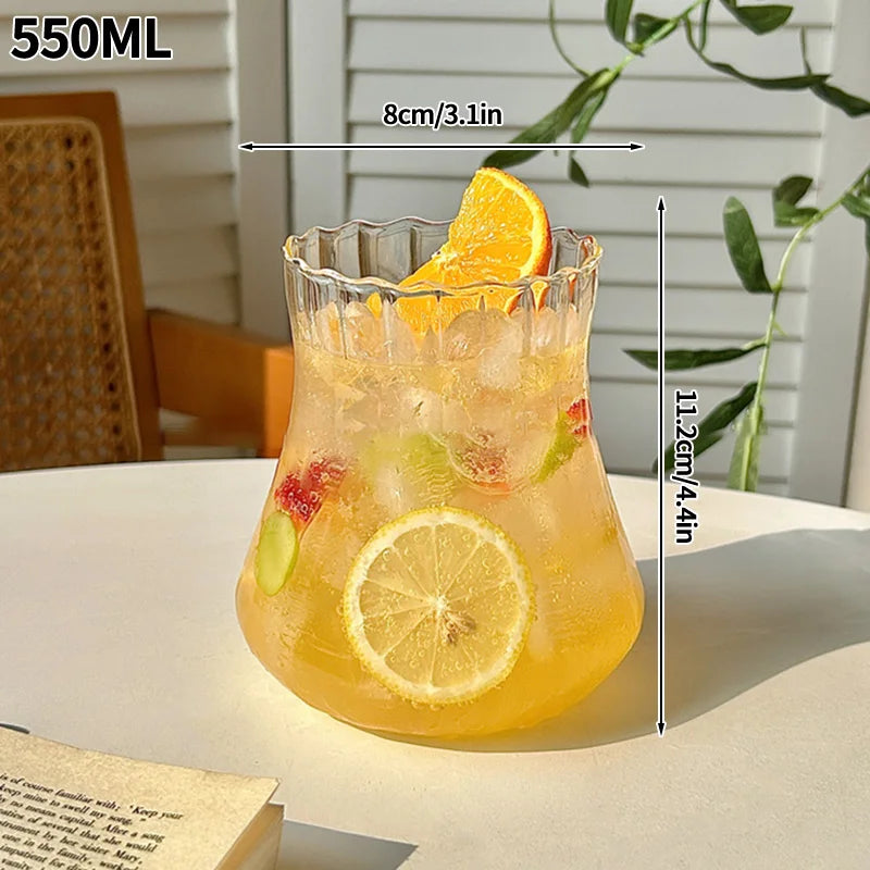 Ins Glass Cup High Borosilicate Tumbler Drinkware Milk Tea Cups Juice Coffee Mug Latte Glass Heat-resistant Stripe Water Glasses