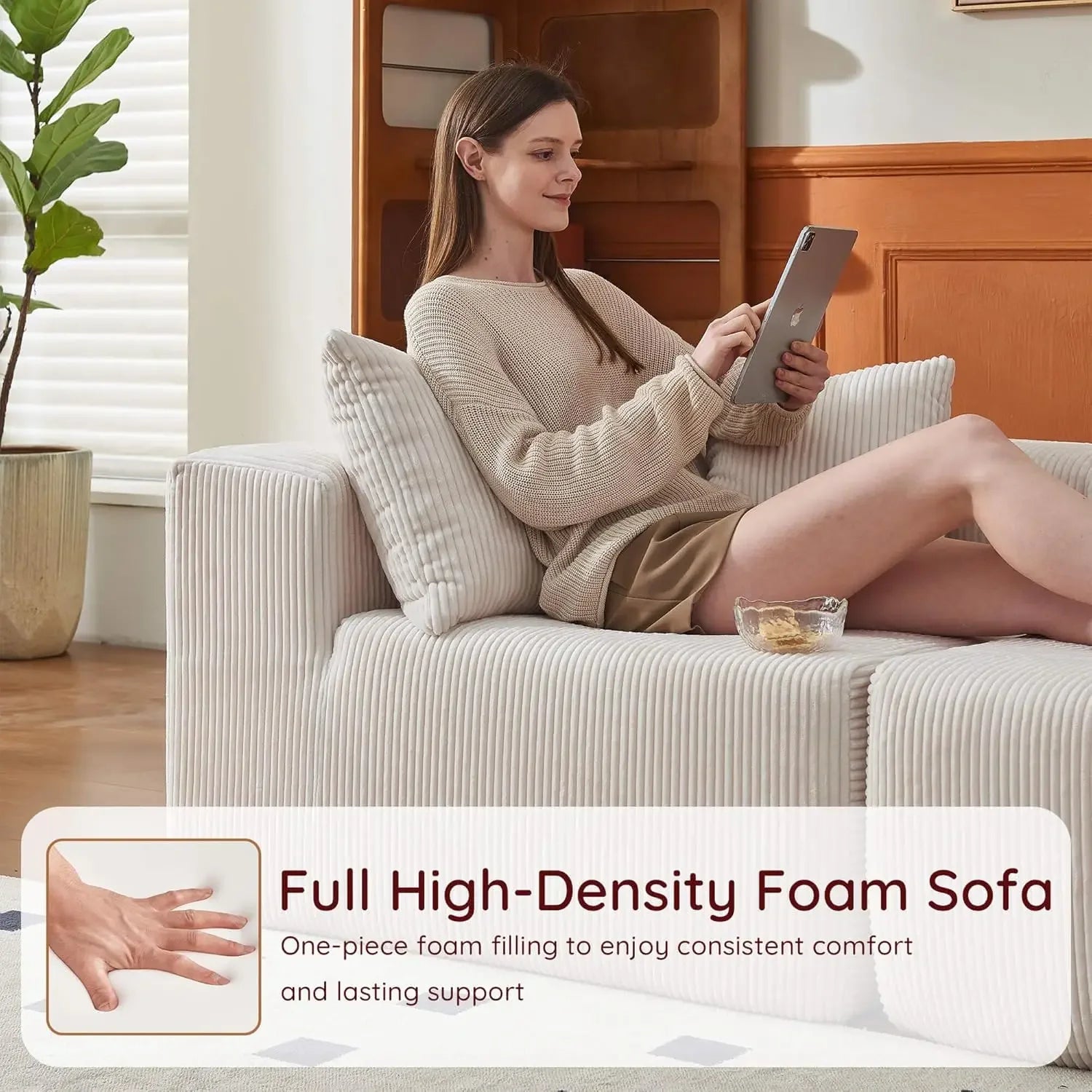 Modern Corduroy L-Shaped Sectional Sofa with Ottoman 108' Modular Couch for Living Room Bedroom Home Office