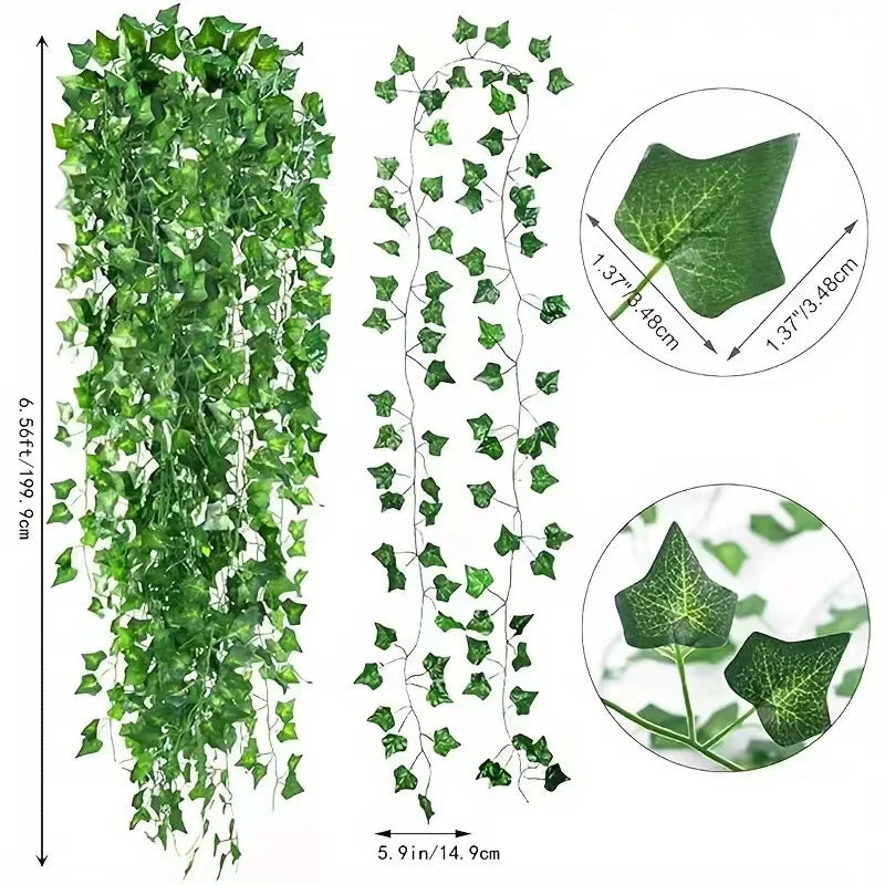 12pcs Long Artificial Ivy Leaves Plastic Realistic Green Hanging Plant with Lush Foliage for Home Garden Wedding Party