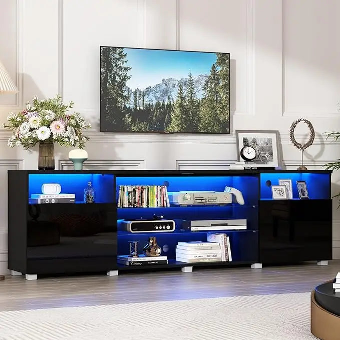 Modern LED 80.7 inch TV Stand for 80/85/90 inch TV,High Glossy TV Entertainment Center with Storage Drawer,TV Stan