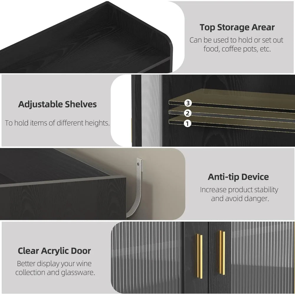 Wine Bar Cabinet with LED Light – Floating Coffee Cabinet with Wine & Glass Rack