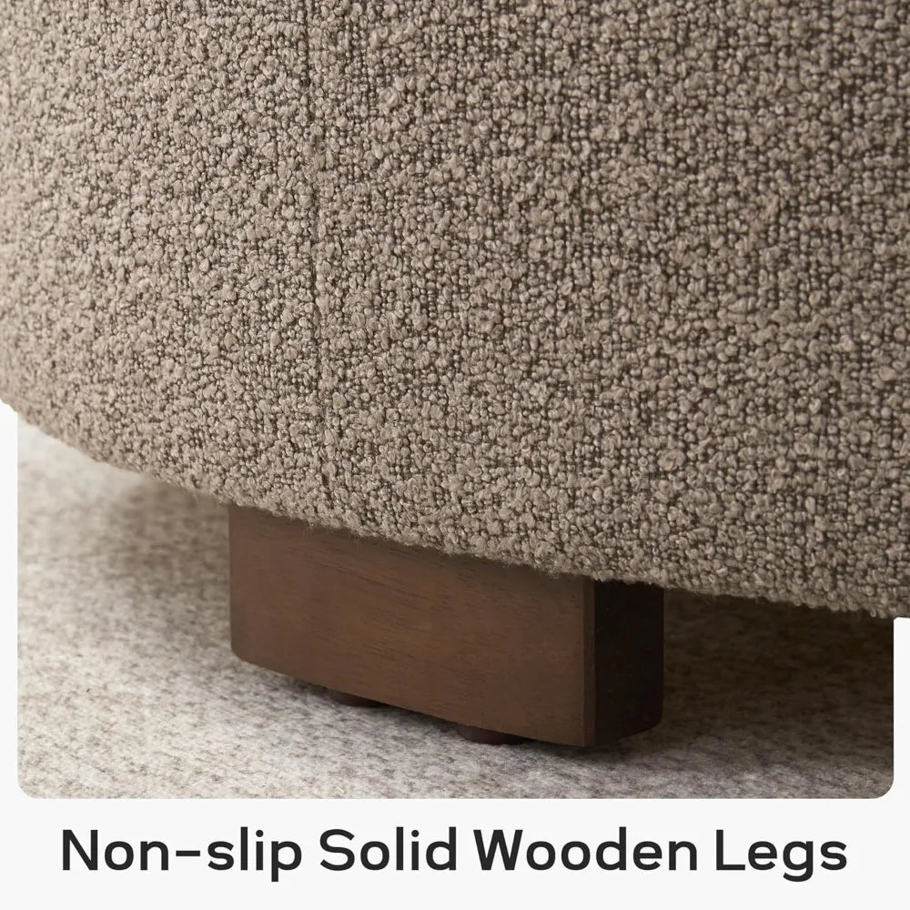 30” Round Boucle Storage Ottoman – Lift-Off Lid Coffee Table with Solid Wood Legs