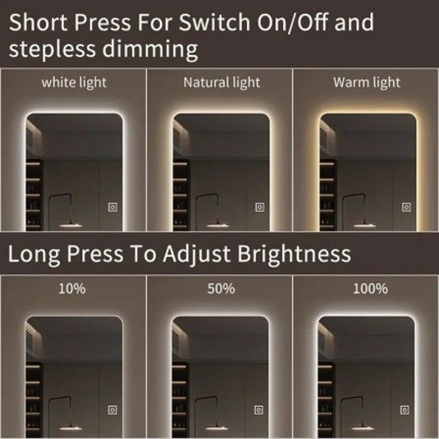 65x21in Full Body Mirror with Lights Full length mirror wall hanging type Suitable for bedrooms dimming and 3 color lighting