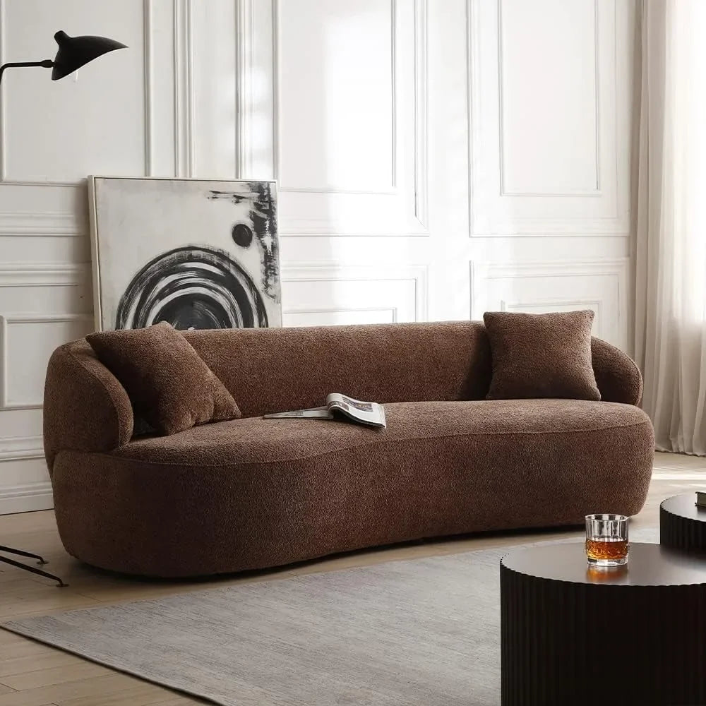 Modern Boucle Curved Sofa Couch 3 Seater Comfy Cloud Upholstered 3 Seat Leisure Cushion Sectional Sofa for Home Living Room