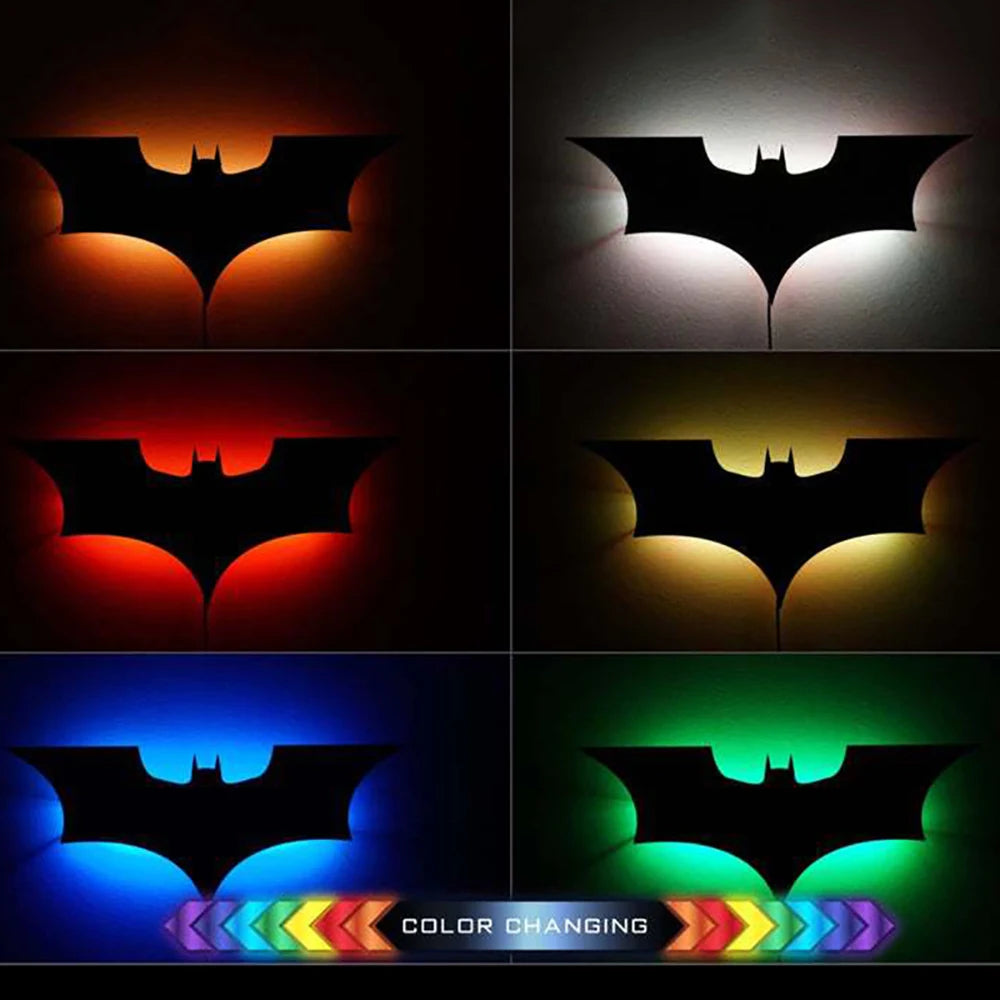 Creative 3D Bat Wall Lamp RGB LED Bedside Gaming Room Bar Decorative Light with Remote Control for Bedroom Living Room Porch
