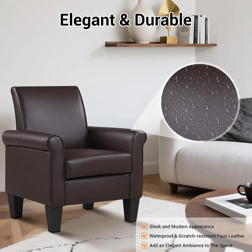 PU Leather Accent Chairs – Set of 2 Overstuffed Mid-Century Modern Armchairs