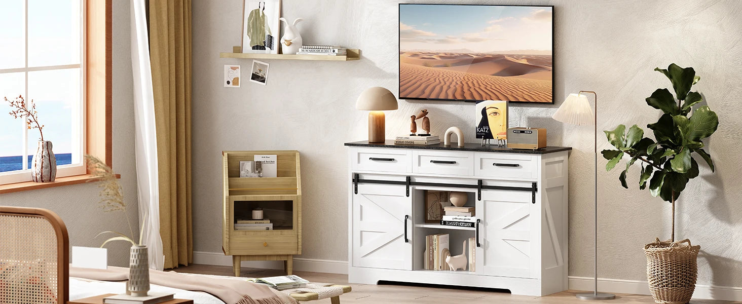 Redlife Sideboard Buffet Cabinet 53.5'' Coffee Bar Storage Cabinet w/ Adjustable Shelves  Sliding Doors for Dinning Room Kitchen