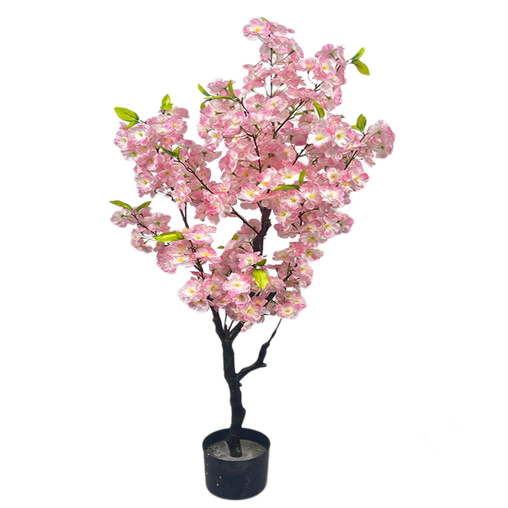 Artificial Cherry Blossom Tree, Tall Potted Faux Cherry Blossom Tree Plants In Pot With Lifelike Trunk For Indoor Home Decor