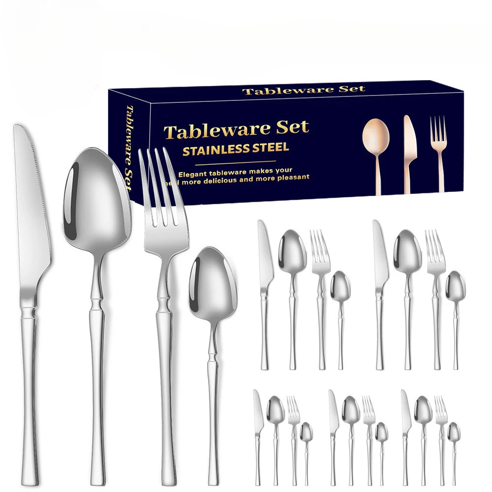 30pcs Hammer Pattern Small Waist Stainless Steel Steak Knife Fork and Spoon Creative Western Style Fork and Spoon Tableware Set