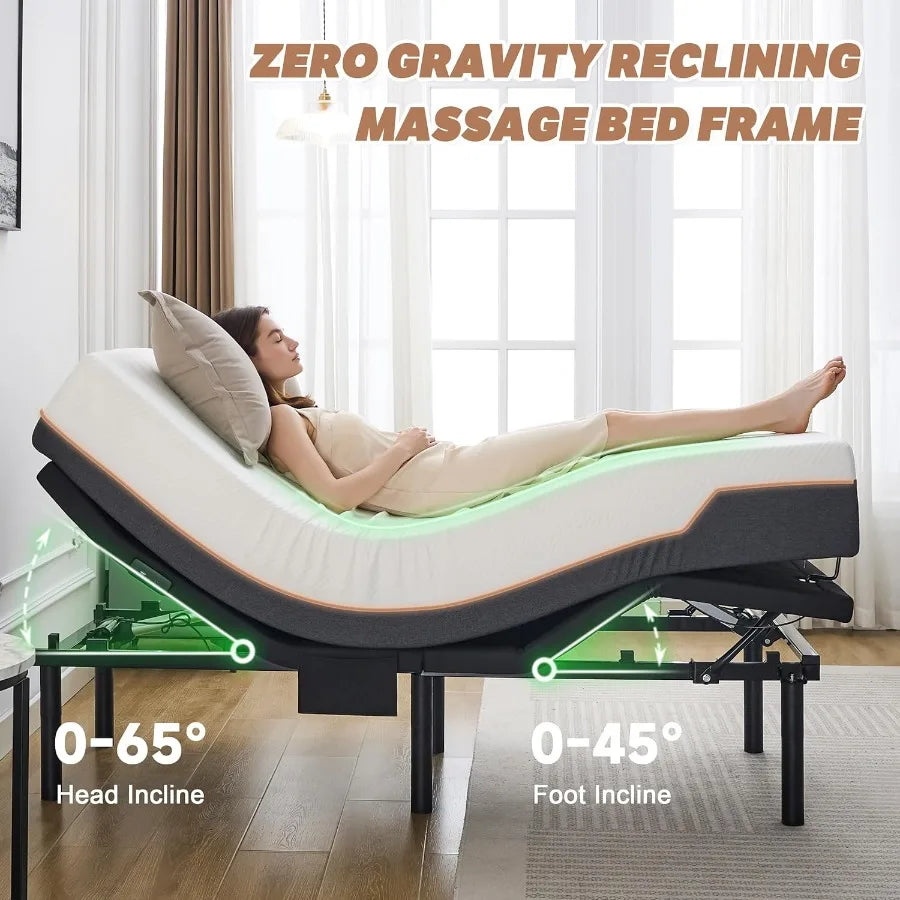 Queen Adjustable Bed Frame – Zero Gravity with 3D Massage & Upholstered Design