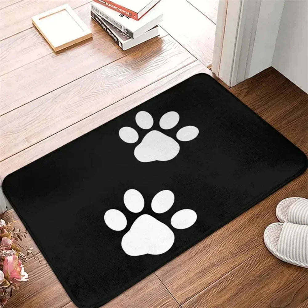 Cute Dog Paw Theme Welcome Rug Doormat Washable Floor Mat for Hallway Living Room Bedroom Entryway Dog-loving Family Decor
