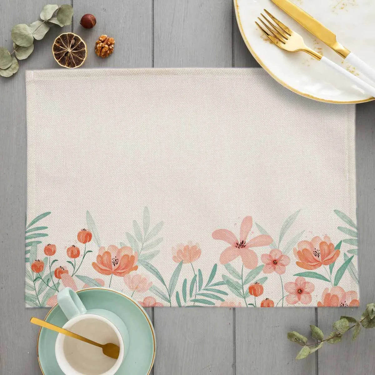 Bohemian Floral Pattern Placemat Kitchen Decor Cotton Linen Boho Dining Table Mats Coaster Pad Bowl Coffee Cup Mat 40X30cm