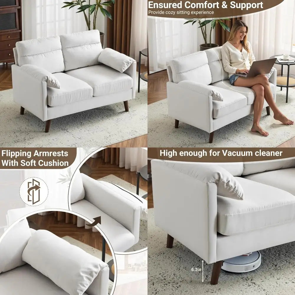 Compact Suede Upholstered Loveseat Sofa, 48.8 Inches Small Couch for Comfortable Living Room Seating, Ideal Space-Saving Love Se