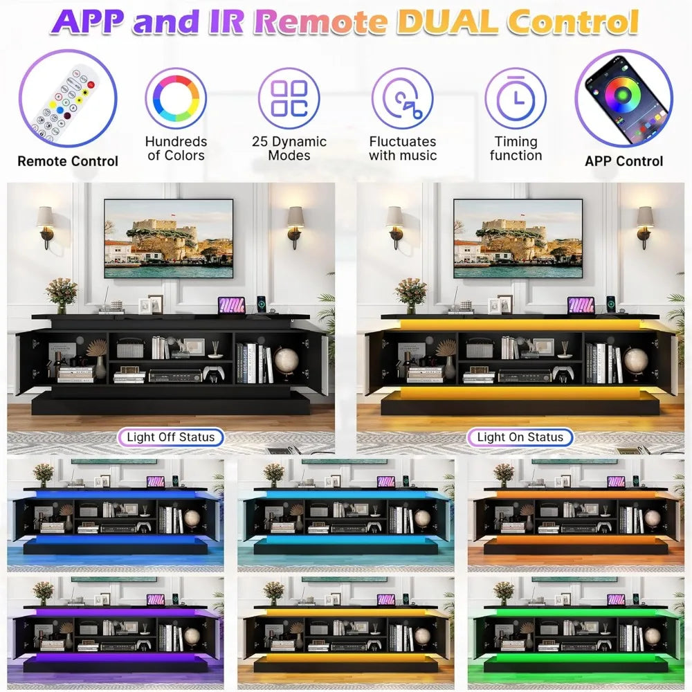 71IN LED TV Stands w/Power Outlet for 85/80/75 Inch TV,High Glossy Modern TV Console Gaming Entertainment Center with 2 Storage