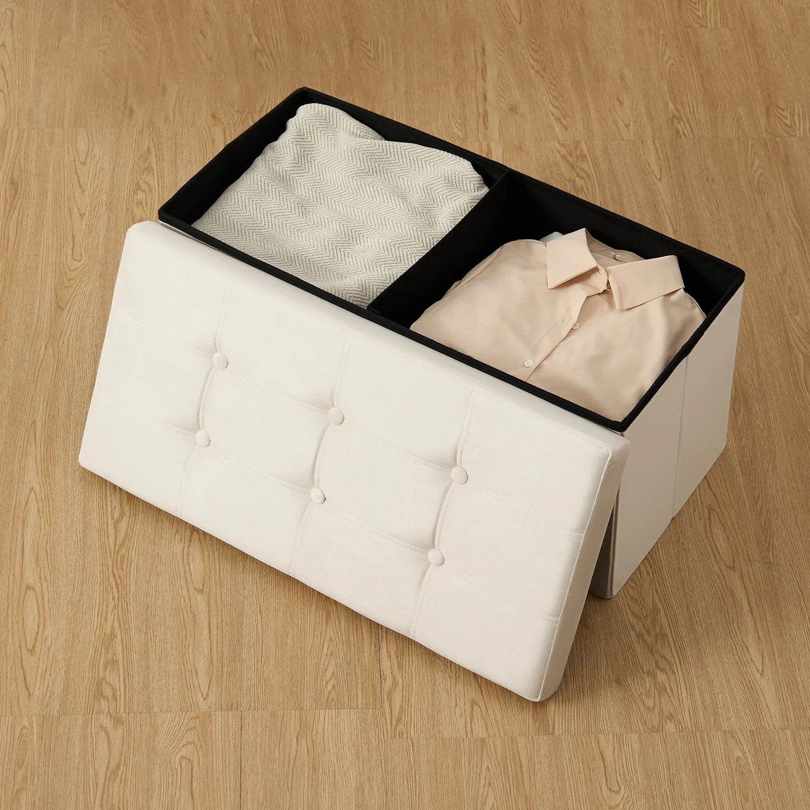 Folding Storage Ottoman Bench – 30″ Heavy-Duty Footstool with Storage