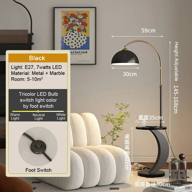 LED Tea Table Floor Lamp Living Room Decoration Bedroom Bedside Lighting Modern Marble Stand Light Black Beige E27