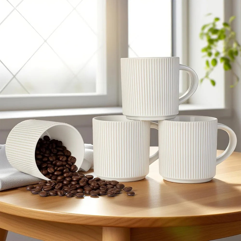 Matte White Coffee Mugs – Set of 4, 12 oz Ceramic Stoneware with Handles – Microwave & Dishwasher Safe