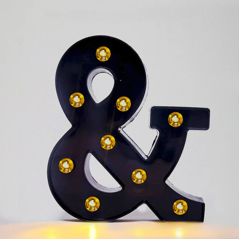 22cm Letters with Led Light Black Alphabet Letter Number Night Light Home Christmas Decoration Birthday Supplies Room Decoration