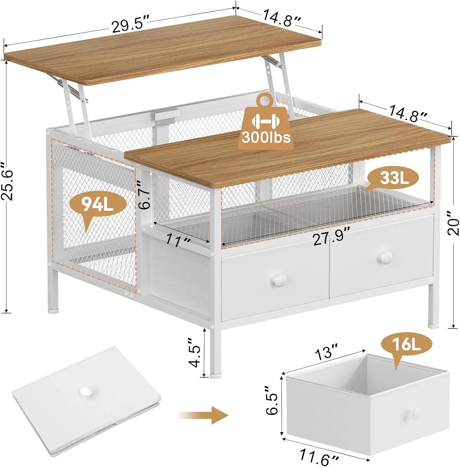 Farmhouse Lift-Top Coffee Table – Square Wood & Metal Table with Barn Door Storage