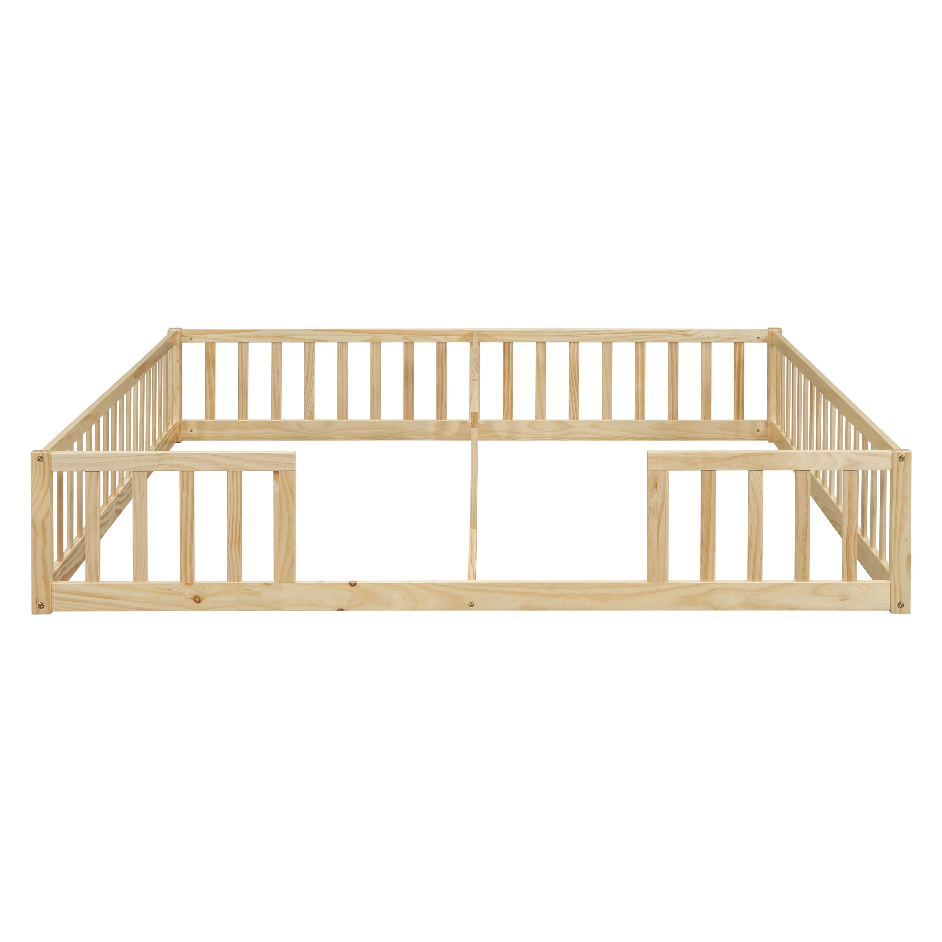 Double Twin Floor Bed with Fence & Guardrails – Doorless Design