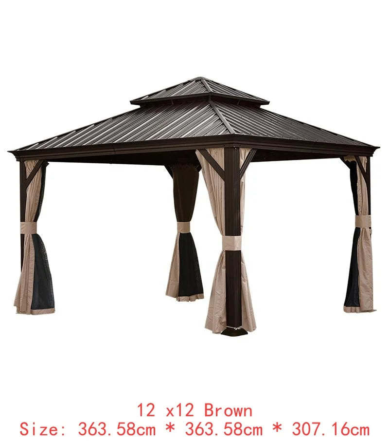 14x22 Hardtop Gazebo, Upgraded Metal Canopy with Drainage System, Dual-Layer Galvanized Steel Roof, Includes Curtains &