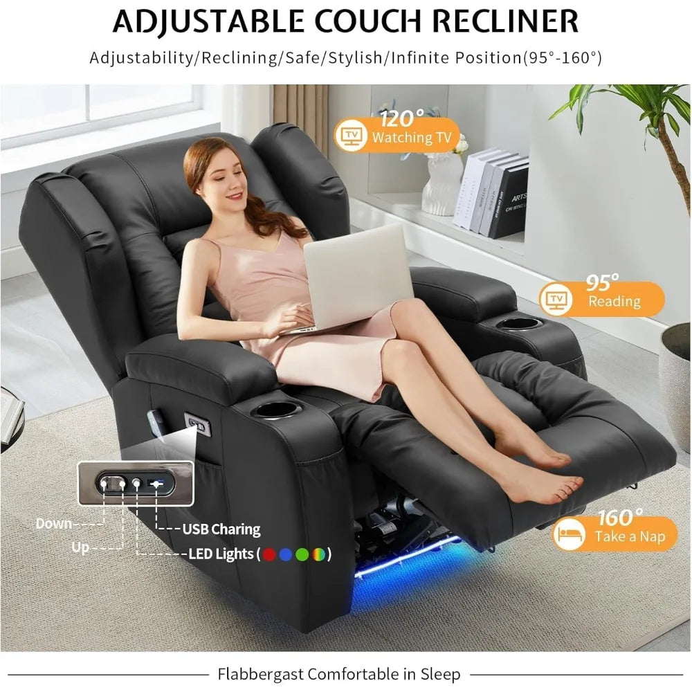 Electric Power Recliner Chair with Massage & Heat - Ergonomic Wingback Lounge Sofa Chair for Living Room, Home Theater Seating