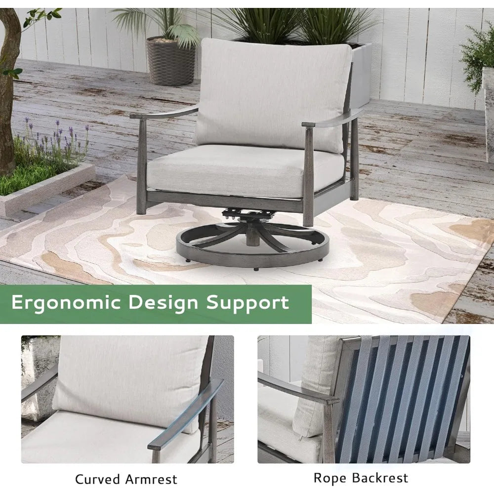 4 Pieces Patio Furniture Set, Aluminum Outdoor Patio Furniture Sets, 2 Swivel Chairs and Loveseat with Thick Cushion, Patio Conv