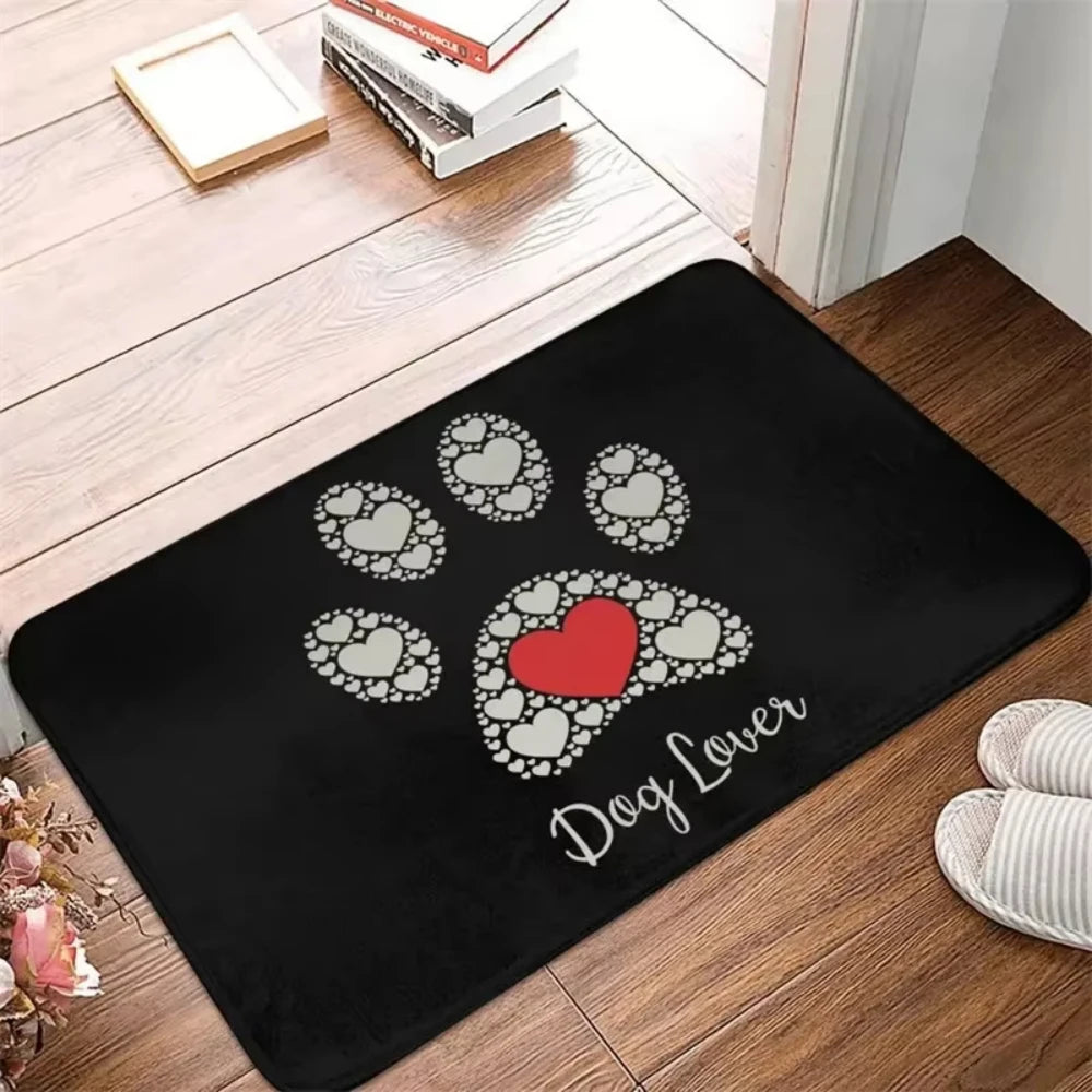 Cute Dog Paw Theme Welcome Rug Doormat Washable Floor Mat for Hallway Living Room Bedroom Entryway Dog-loving Family Decor