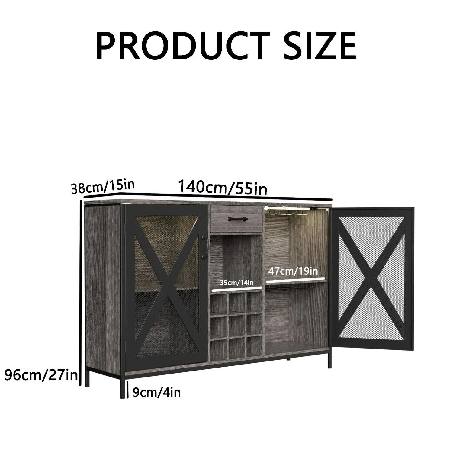 Wooden Wine Cabinet – Beverage Bar Cabinet with Mesh Storage