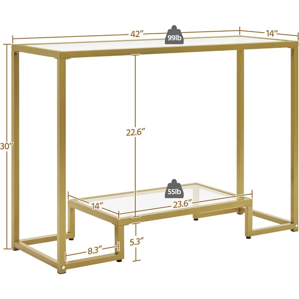 42 Inch Console Table with Tempered Glass, Narrow Entryway Sofa Table, 2-Tier Hallway Table, Ideal for Entrance Stands and Livin