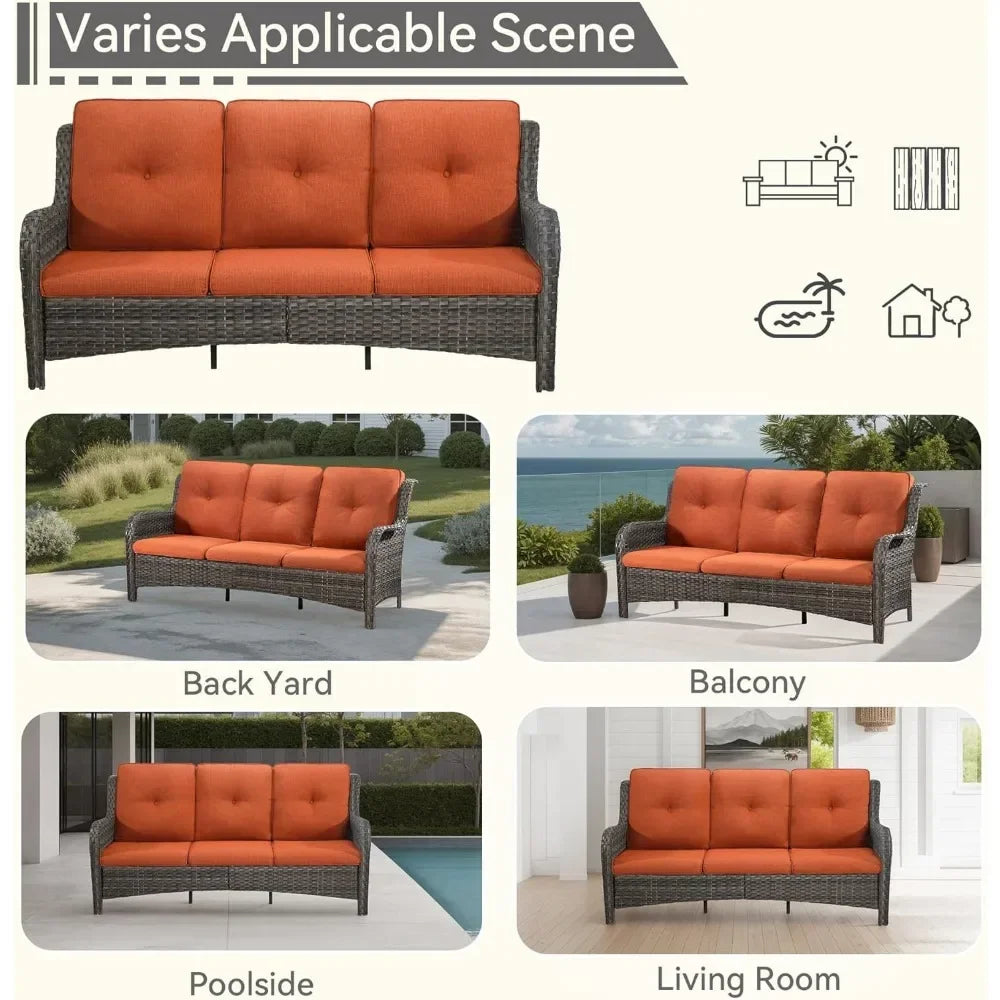 Outdoor Couch Wicker Patio Sofa - 3-Seat Patio Sofa with Deep Seating and Comfortable Cushions for Porch Deck Balcony Garden