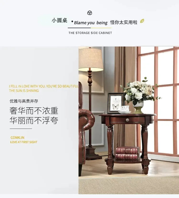 American Small Coffee Table Wooden Side Sofa Side Cabinet Small Round Table Living Room Telephone Casual Coffee Table