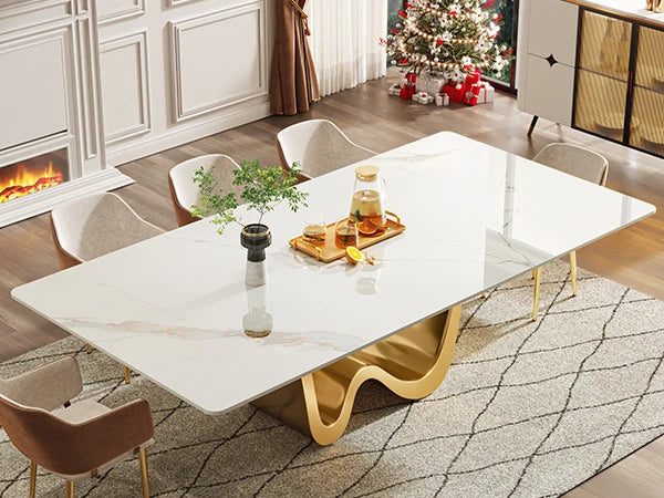 Tribesigns 78.74" Sintered Stone Dining Table for 6-8, Modern Rectangle Dining Table, Luxury White & Gold Kitchen Table