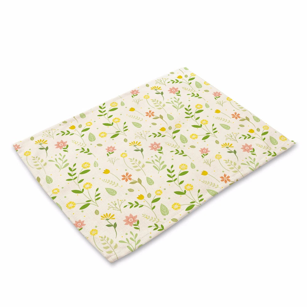 Bohemian Floral Pattern Placemat Kitchen Decor Cotton Linen Boho Dining Table Mats Coaster Pad Bowl Coffee Cup Mat 40X30cm