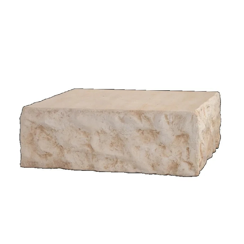 Natural Stone Square Coffee Table – Rustic Solid Stone Tea Table in White for Modern Living Rooms