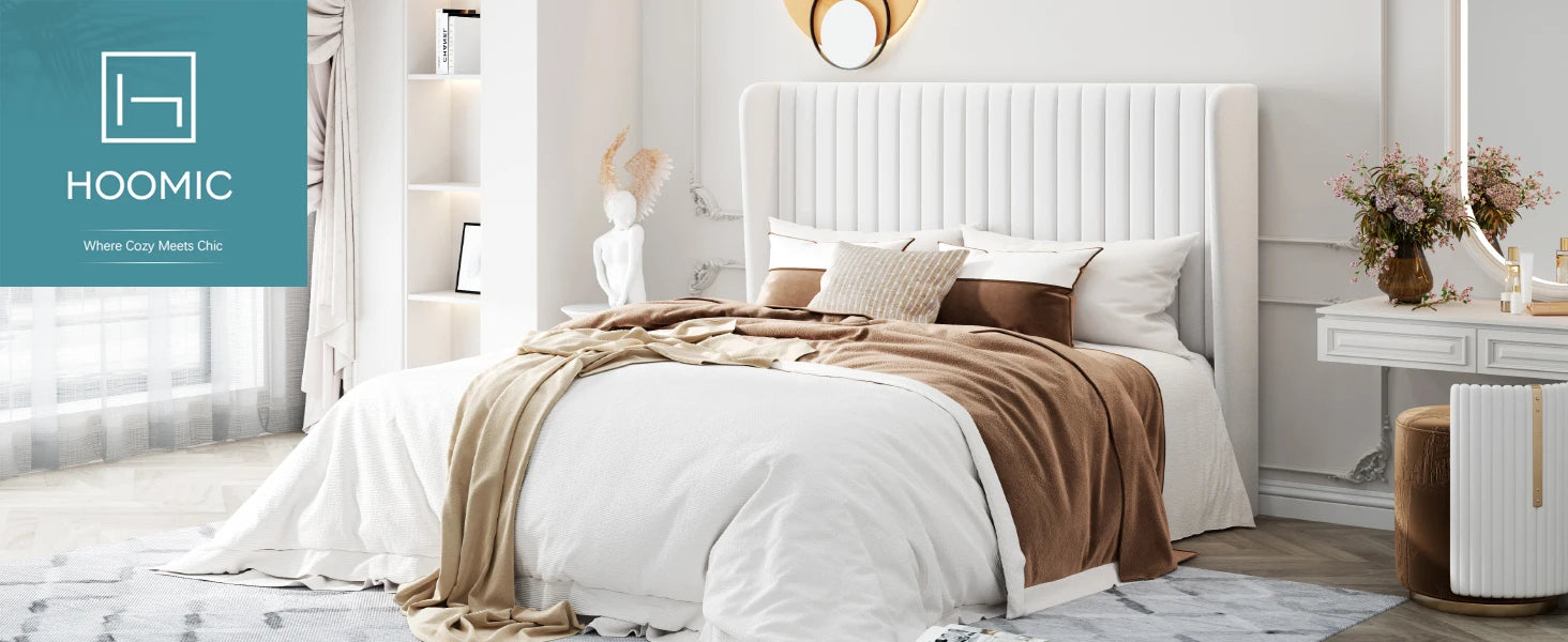 Velvet Upholstered Bed Frame – Vertical Channel Tufted Wingback Headboard