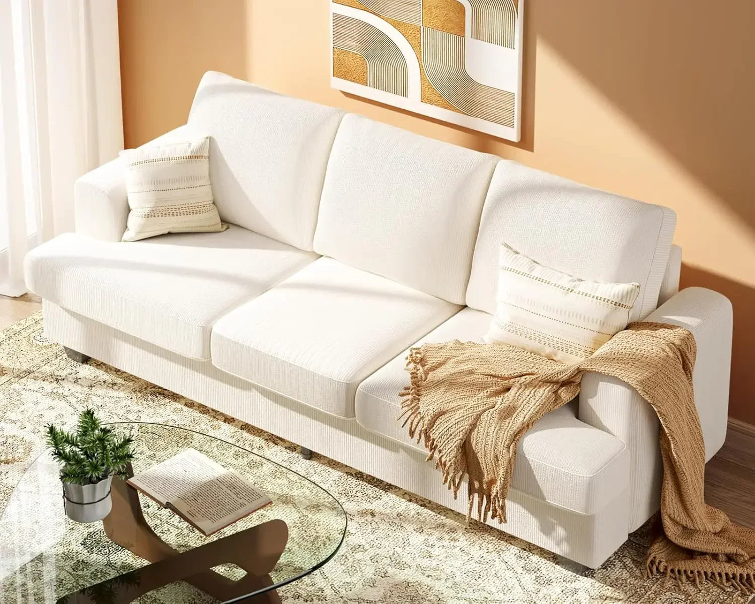 89" 3-Seater Cloud-Style Deep-Seat Sofa, Chenille Fabric, Wood Frame, Easy Assembly for Living Room