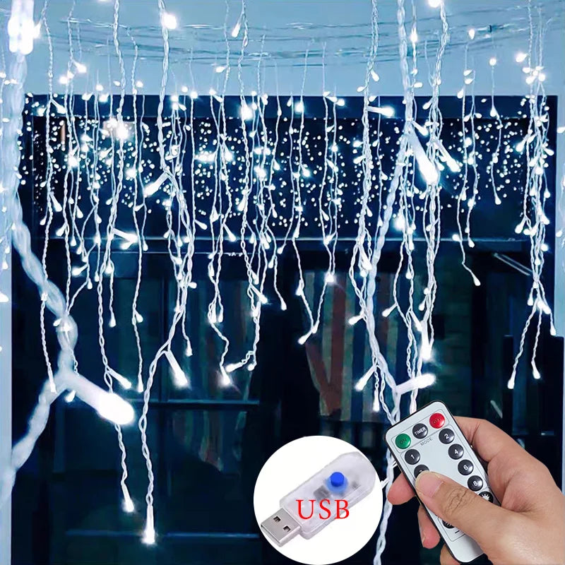 8 Modes USB Ice Stick Light String   Christmas LED Light Indoor Garland Home Party Garden New Year Bedroom Curtain Decoration