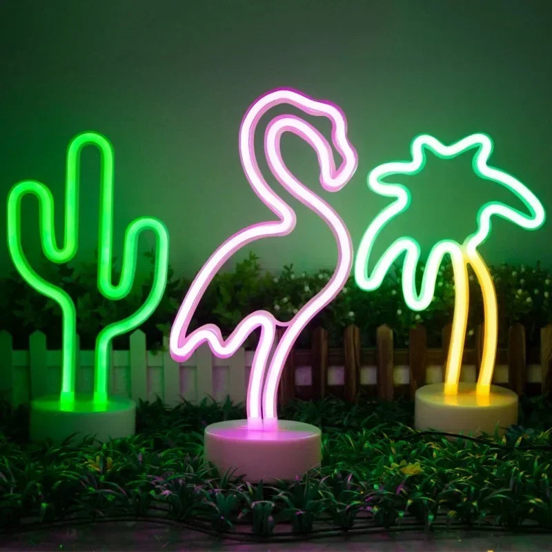 Battery/USB Power LED Neon Sign Light Holiday Flamingo Night Lamp Xmas Party Wedding Decoration Home Gift Cloud Heart Neon Light