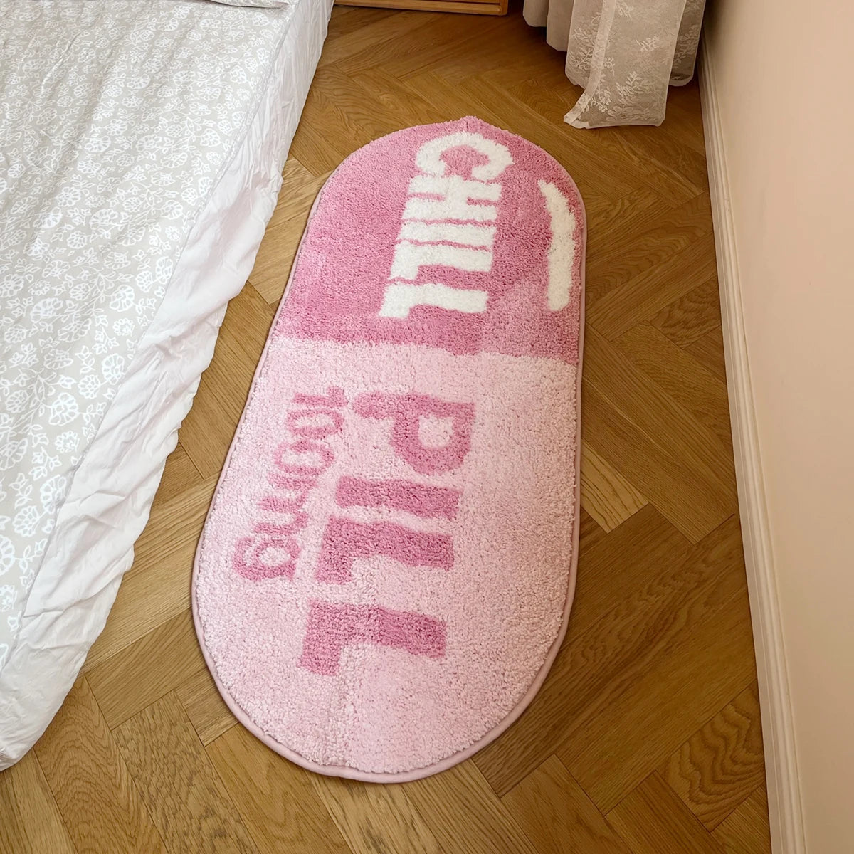 LAKEA Chill Pill Custom Rug Oval Tufted Rug Bath Mat Door Floor Mat Pink Home Decor Carpet Camping Mat Waterproof  Anti-Slip
