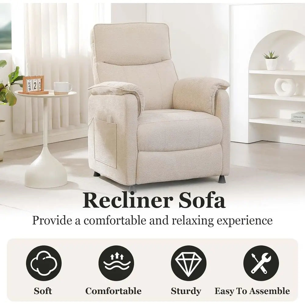 Compact Recliners for Tight Spaces: Adjustable Electric Chairs for Adults - Plush Chenille Recliner with Side Pockets and Remote
